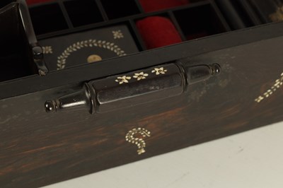 Lot 186 - AN UNUSUAL MID 19TH CENTURY MONGHYR ANGLO INDIAN HARDWOOD AND IVORY MARQUETRY INLAID WRITING BOX