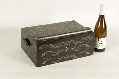 Lot 186 - AN UNUSUAL MID 19TH CENTURY MONGHYR ANGLO INDIAN HARDWOOD AND IVORY MARQUETRY INLAID WRITING BOX