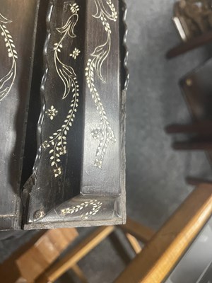Lot 186 - AN UNUSUAL MID 19TH CENTURY MONGHYR ANGLO INDIAN HARDWOOD AND IVORY MARQUETRY INLAID WRITING BOX