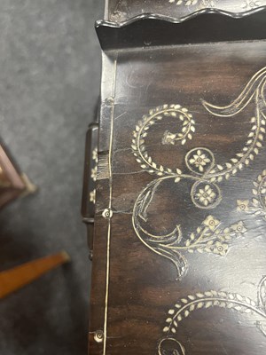 Lot 186 - AN UNUSUAL MID 19TH CENTURY MONGHYR ANGLO INDIAN HARDWOOD AND IVORY MARQUETRY INLAID WRITING BOX