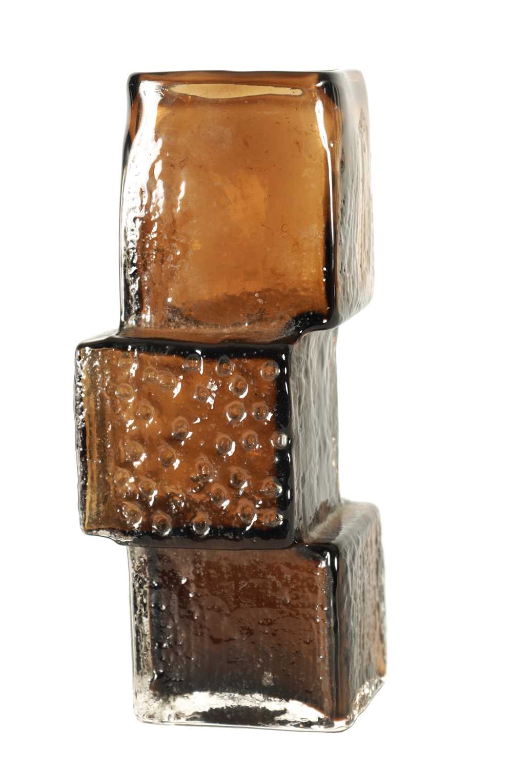 Lot 1 - A 20TH CENTURY WHITEFRIARS SMOKED GLASS ‘DRUNKEN BRICKLAYER’ VASE