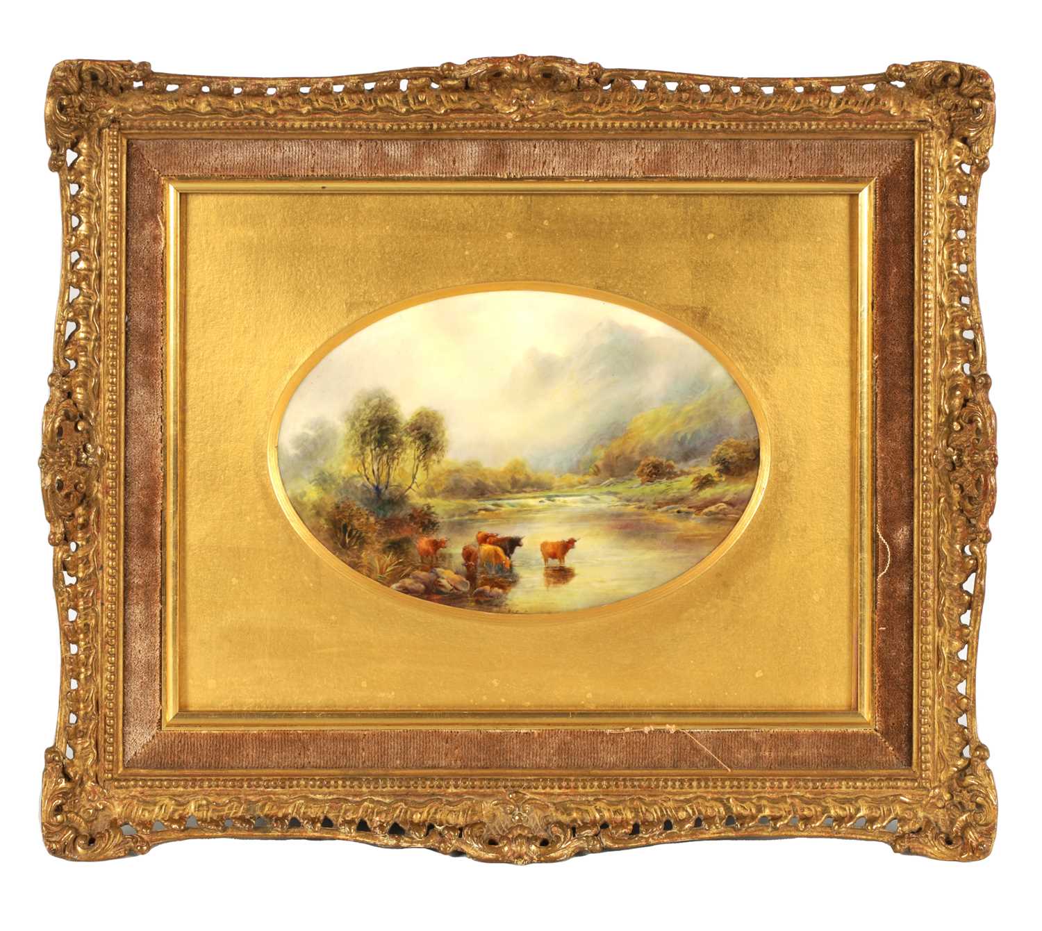 Lot 65 - JOHN STINTON. A ROYAL WORCESTER FRAMED OVAL PORCELAIN PLAQUE OF LARGE SIZE