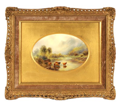 Lot 65 - JOHN STINTON. A ROYAL WORCESTER FRAMED OVAL PORCELAIN PLAQUE OF LARGE SIZE