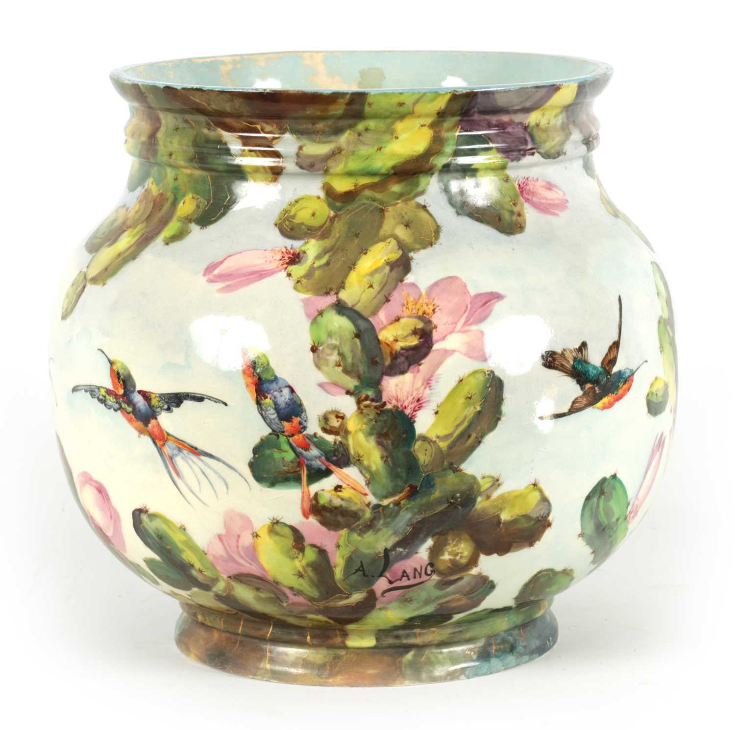 Lot 44 - A LARGE 20TH CENTURY ART POTTERY BULBOUS JARDINIERE SIGNED A. LANG