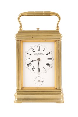 Lot 1468 - DROCOURT, PARIS. A LATE 19TH CENTURY GRANDE SONNERIE GORGE CASED BRASS REPEATING CARRIAGE CLOCK