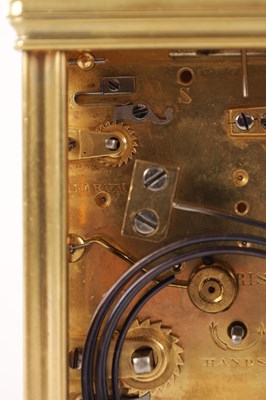 Lot 1468 - DROCOURT, PARIS. A LATE 19TH CENTURY GRANDE SONNERIE GORGE CASED BRASS REPEATING CARRIAGE CLOCK