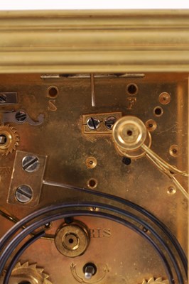 Lot 1468 - DROCOURT, PARIS. A LATE 19TH CENTURY GRANDE SONNERIE GORGE CASED BRASS REPEATING CARRIAGE CLOCK