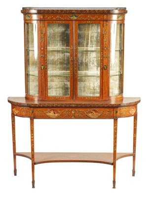 Lot 1124 - A FINE LATE 19TH CENTURY PAINTED SATINWOOD SHERATON REVIVAL DISPLAY CABINET