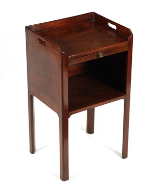 Lot 1131 - A GEORGE III FIGURED MAHOGANY BEDSIDE CABINET