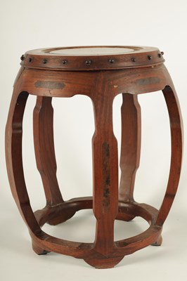 Lot 163 - A 19TH CENTURY CHINESE BURR HARDWOOD BARREL SHAPED OPENWORK STOOL
