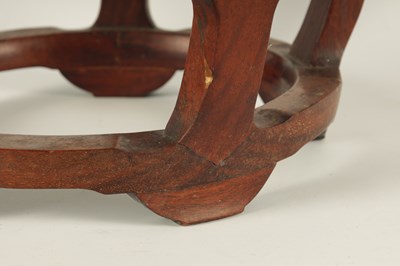 Lot 163 - A 19TH CENTURY CHINESE BURR HARDWOOD BARREL SHAPED OPENWORK STOOL