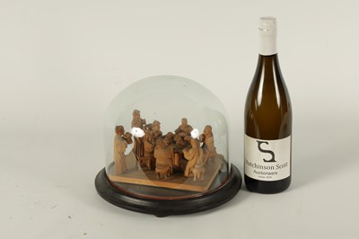 Lot 128 - A 19TH CENTURY CHINESE BOXWOOD CARVED FIGURE GROUP UNDER GLASS DOME