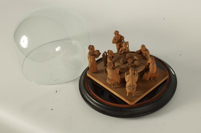 Lot 128 - A 19TH CENTURY CHINESE BOXWOOD CARVED FIGURE GROUP UNDER GLASS DOME