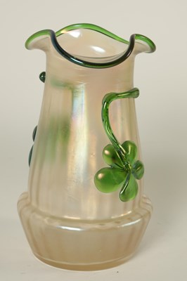 Lot 19 - A LATE 19TH CENTURY WHITEFRIARS STYLE GREEN GLASS EWER