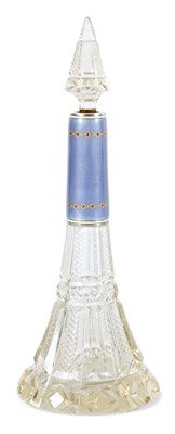 Lot 248 - A FINE QUALITY CUT GLASS SILVER AND GUILLOCHE ENAMEL MOUNTED CARAFE