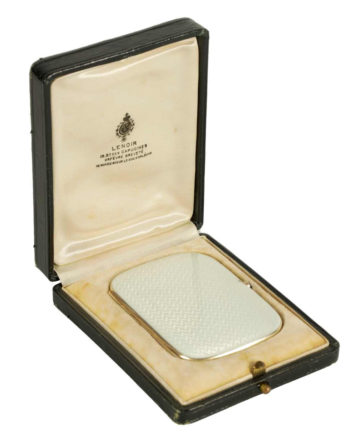 Lot 278 - A FINE LATE 19TH CENTURY SILVER GILT AND GUILLOCHE ENAMEL CIGARETTE CASE IN ORIGINAL LEATHER BOX RETAILED BY E.LENOIR PARIS
