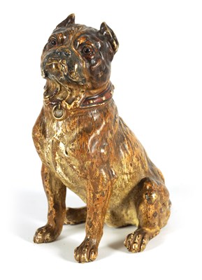 Lot 755 - FRANZ BERGMAN, A LATE 19TH CENTURY AUSTRIAN COLD PAINTED BRONZE SCULPTURE OF A BULL MASTIFF