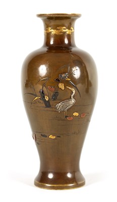 Lot 268 - A FINE JAPANESE MEIJI PERIOD BRONZE AND MIXED METAL SHOULDERED VASE