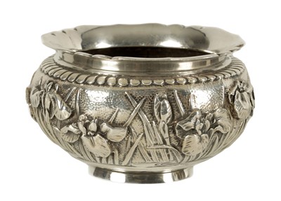 Lot 215 - A JAPANESE MEIJI PERIOD SOLD SILVER IRIS BOWL