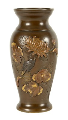Lot 178 - A JAPANESE MEIJI PERIOD MIXED METAL BRONZE BALUSTER VASE