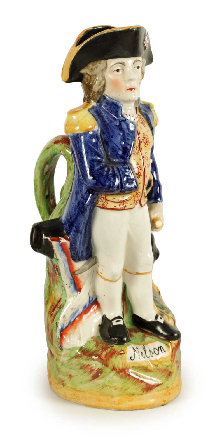 Lot 71 - A 19TH CENTURY POLYCHROME FIGURAL TOBY JUG DEPICTING ADMIRAL LORD NELSON