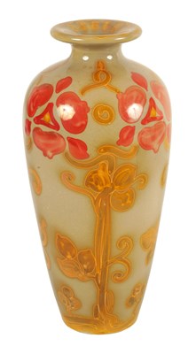 Lot 41 - AN UNUSUAL ART NOVEAU BURMANTOFTS FAIENCE LUSTRE FLORAL VASE BY JOSEPH WALMSLEY