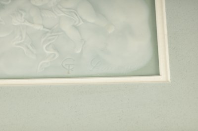 Lot 63 - CAMILLE THARAUD LIMOGES. A LATE 19TH CENTURY PATE SUR PATE PALE GREEN GROUND FRAMED PORCELAIN PLAQUE