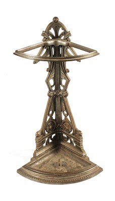 Lot 545 - A LATE 19TH CENTURY FALKIRK AESTHETIC CAST IRON CORNER STICK/UMBRELLA STAND