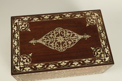 Lot 171 - A 19TH CENTURY ANGLO INDIAN IVORY AND SILVER METAL INLAID HARDWOOD JEWELLERY BOX