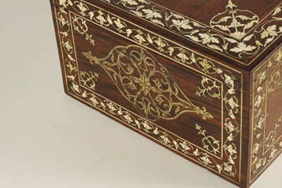 Lot 171 - A 19TH CENTURY ANGLO INDIAN IVORY AND SILVER METAL INLAID HARDWOOD JEWELLERY BOX