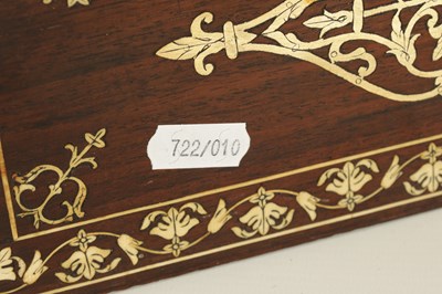 Lot 171 - A 19TH CENTURY ANGLO INDIAN IVORY AND SILVER METAL INLAID HARDWOOD JEWELLERY BOX