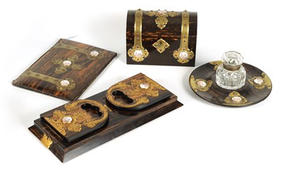Lot 564 - A GOOD 19TH CENTURY FOUR PIECE ORMOLU MOUNTED COROMANDEL DESK SET
