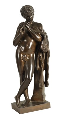Lot 608 - A 19TH CENTURY BRONZE SCULPTURE OF THE SATYR “MARSYAS” PLAYING THE FLUTE