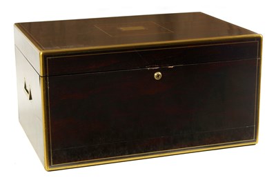Lot 557 - A MASSIVE 19TH CENTURY BRASS MOULDED CALAMANDER DESPATCH BOX