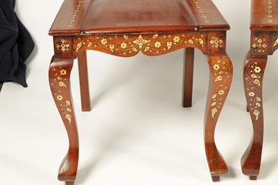 Lot 1046 - A FINE LATE 19TH/EARLY 20TH CENTURY IVORY AND EBONY INLAID HARDWOOD ANGLO INDIAN DINING ROOM TABLE AND SET OF TEN CHAIRS
