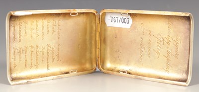 Lot 255 - AN EARLY 20TH CENTURY FABERGE SILVER AND GUILLOCHE ENAMEL CIGARETTE CASE, WORKMASTER AUGUST HOLLMING (1854 - 1913)