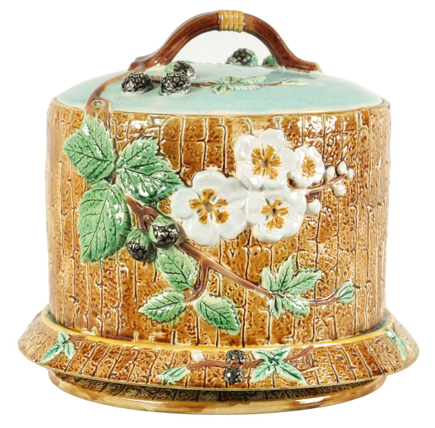 Lot 48 - A 19TH CENTURY JOSEPH HOLDCROFT LARGE MAJOLICA CHEESE DISH AND COVER