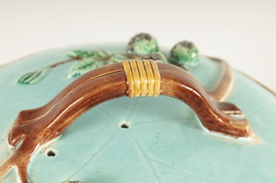 Lot 48 - A 19TH CENTURY JOSEPH HOLDCROFT LARGE MAJOLICA CHEESE DISH AND COVER