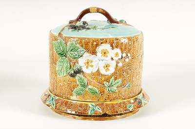 Lot 48 - A 19TH CENTURY JOSEPH HOLDCROFT LARGE MAJOLICA CHEESE DISH AND COVER