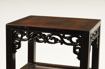 Lot 130 - A 19TH CENTURY CHINESE HARWOOD TWO-TIER JARDINIERE TABLE