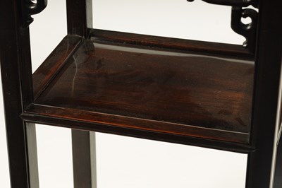 Lot 130 - A 19TH CENTURY CHINESE HARWOOD TWO-TIER JARDINIERE TABLE
