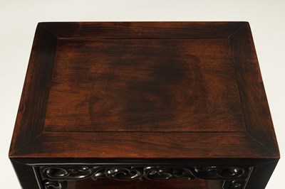 Lot 130 - A 19TH CENTURY CHINESE HARWOOD TWO-TIER JARDINIERE TABLE