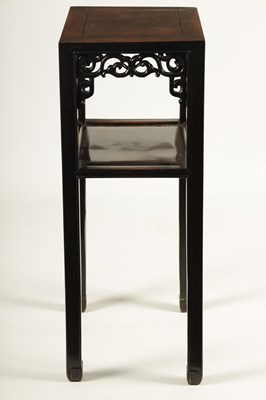 Lot 130 - A 19TH CENTURY CHINESE HARWOOD TWO-TIER JARDINIERE TABLE