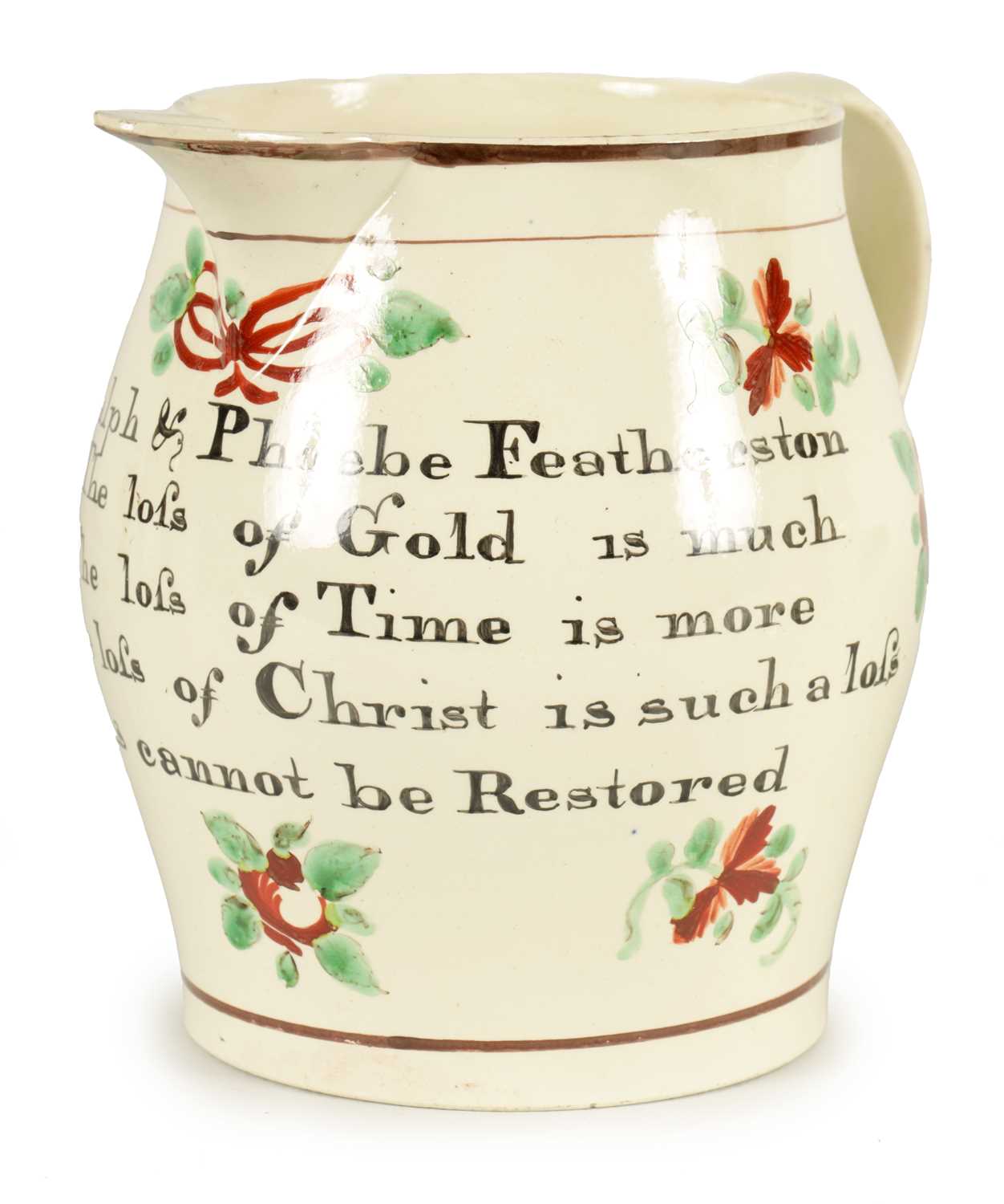 Lot 34 - AN EARLY 19TH CENTURY CREAMWARE PRESENTATION JUG