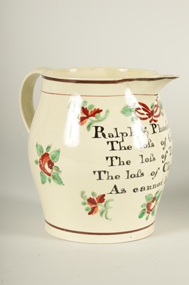 Lot 34 - AN EARLY 19TH CENTURY CREAMWARE PRESENTATION JUG