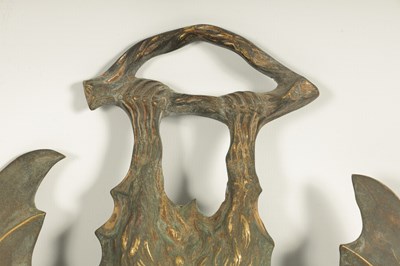 Lot 529 - A PAIR OF BRONZE HANGING BAT WALL SCONCES AFTER WILLIAM TONKS & SONS FOR LIBERTY'S