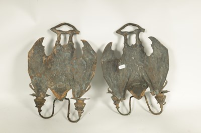 Lot 529 - A PAIR OF BRONZE HANGING BAT WALL SCONCES AFTER WILLIAM TONKS & SONS FOR LIBERTY'S