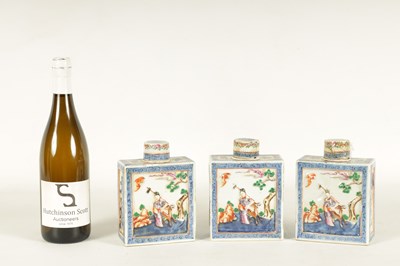 Lot 152 - A SET OF THREE 19TH CENTURY CHINESE FAMILLE ROSE PORCELAIN TEA CADDIES