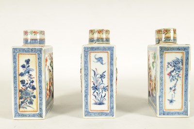 Lot 152 - A SET OF THREE 19TH CENTURY CHINESE FAMILLE ROSE PORCELAIN TEA CADDIES