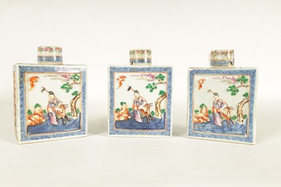 Lot 152 - A SET OF THREE 19TH CENTURY CHINESE FAMILLE ROSE PORCELAIN TEA CADDIES